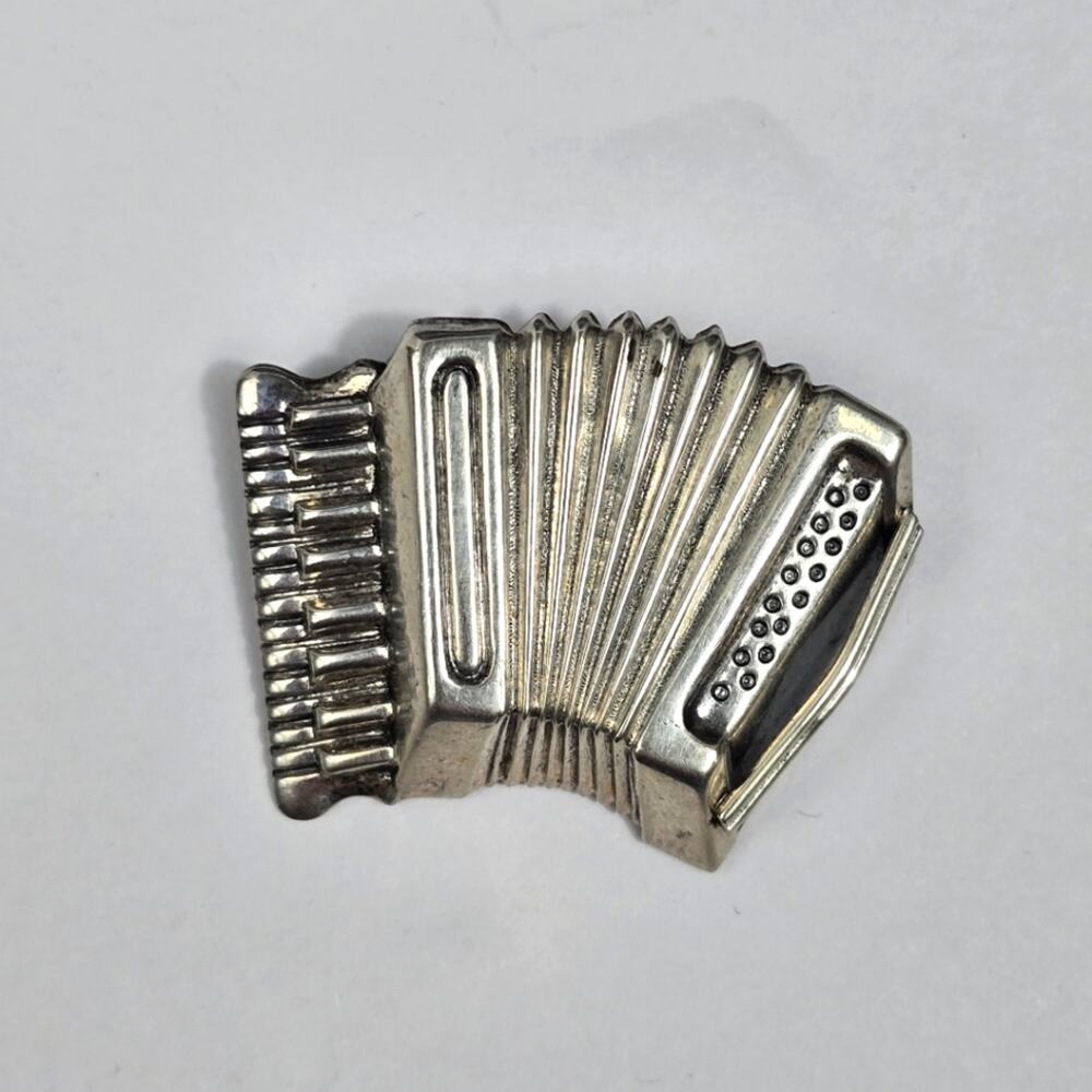 Vintage BEAU Sterling Silver Accordion Brooch Pin Music